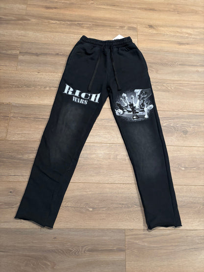 "Rich Wars" Black Washed Sweatpants